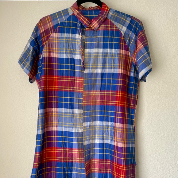 Y’s by Yohji Yamamoto Silk Tartan Plaid Button-up Shirt Dress - Picture 2 of 8